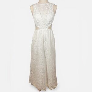 SABOLUXE sleeveless White Eyelet Cutout Maxi Dress